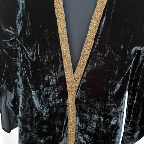 T.ba Spain Silk Velvet Witchy Jacket -Embroidered Gold Beaded * Stevie Nicks - Picture 3 of 6